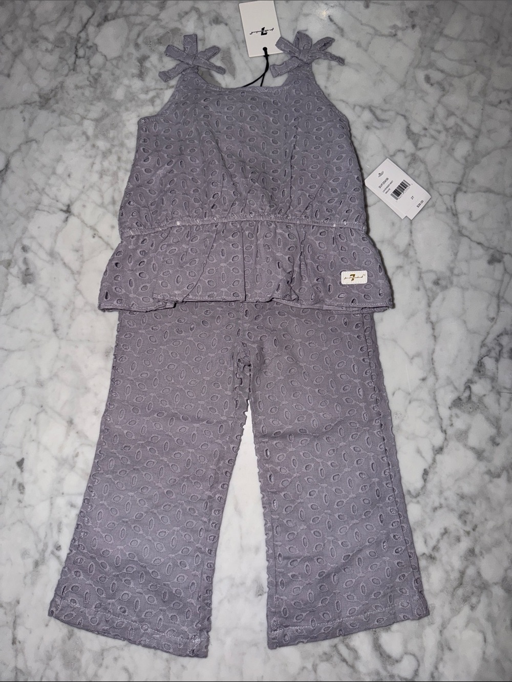 NWT 7 For All Mankind Lavender Eyelet Peplum 2 Piece Set 2T